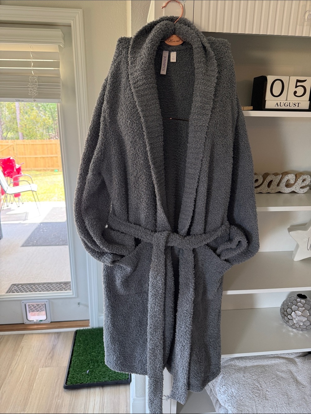 JoyLab Gray Plush Hooded Robe with Belt